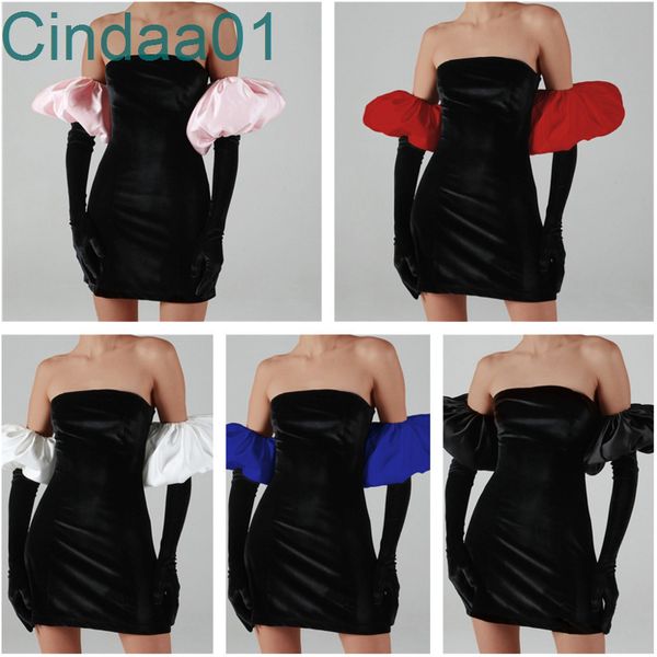 

women dress designer 2022 new arrivals fashion skirt bubble sleeve velvet valentines breast wrap slim wrap hip dresses 5 colours, Black;gray