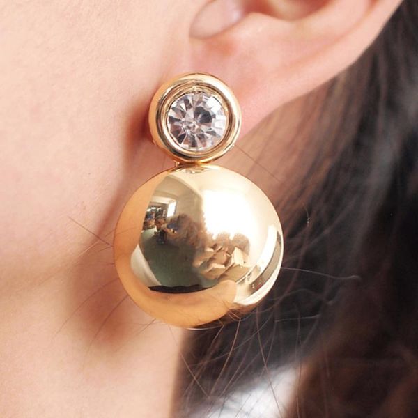 

stud trend circular metal rhinestone earrings personality charm round statement for women jewelry ukmoc, Golden;silver