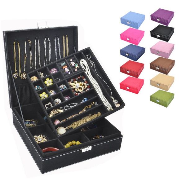 

jewelry box double-layer flannel european-style wooden korean princess home with lock decoration makeup female storage boxes & bins