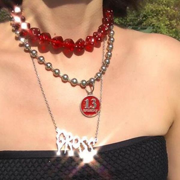 

punk number letter pendant necklace for women metal vintage charms y2k hip hop choker gossip girl poster 90s jewelry necklaces, Silver