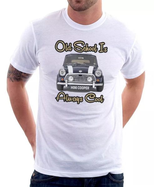 

mini cooper old school is always cool gift for dad white tshirt fn9186, White;black