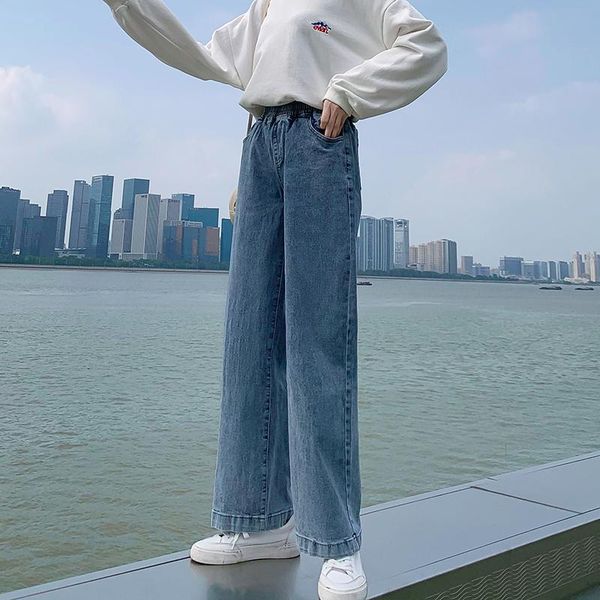 

fashion women's mom jeans for girls cargo denim oversize baggy trousers, Blue