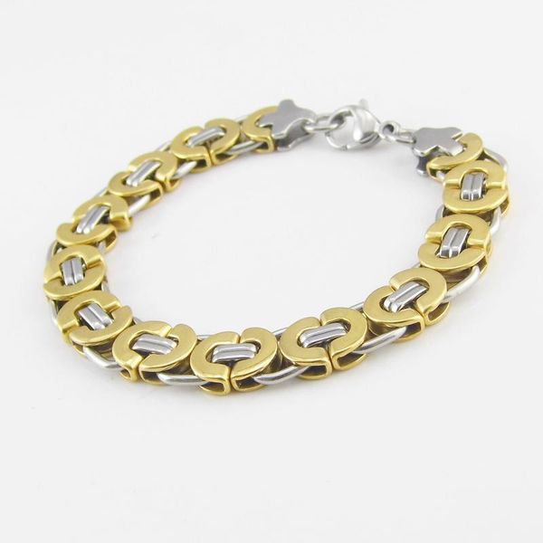 

link, chain length 21.5 cm wide 11mm fashion men's jewelry stainless steel silver color/gold byzantine bracelet, Black