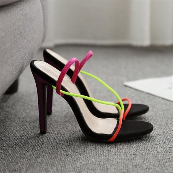 

transparent sandals ladies high heel slippers candy color open toes thin fashion female slides summer shoes, Black