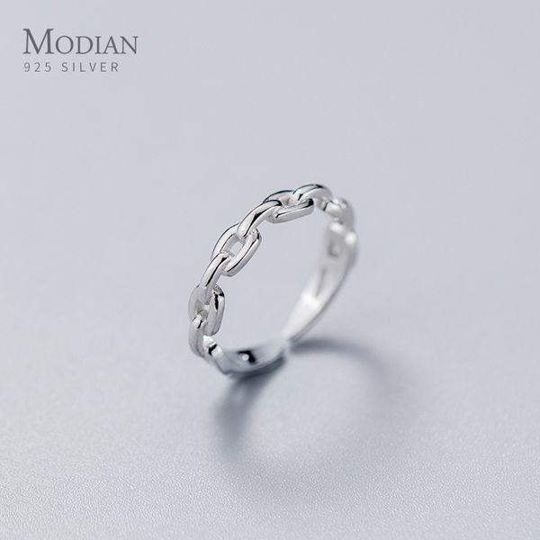 Anello da dito regolabile aperto a catena scavata per le donne Moda argento sterling 925 semplice gioielleria raffinata 210707