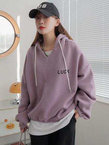 

dazy letter graphic drop shoulder drawstring thermal lined hoodie o6jk#, White;black