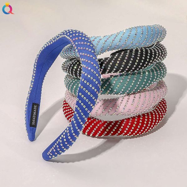 

qiyue sponge hoop fashion temperament wave rhinestone binding, Black;brown