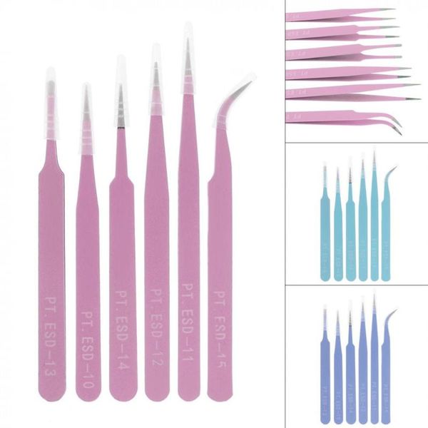 

nail art kits blue pink purple tweezers set straight curved head stainless steel professional manicure accessories