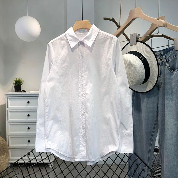 

women's blouses & shirts cotton 100% white women summer 2021 loose turn-down collar office lady outwear coats
