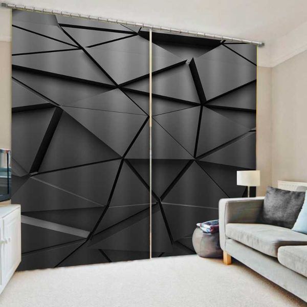 

customized size luxury blackout 3d window curtains grey geometry stereoscopic curtain & drapes