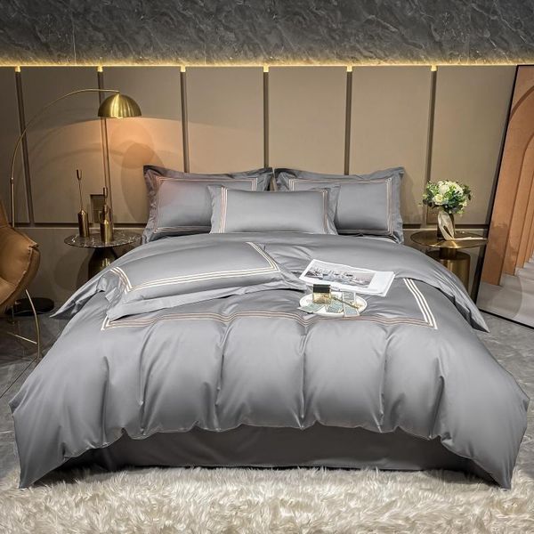 

bedding sets white gray luxury el soft egyptian cotton set  king chic frame embroidery duvet cover bed sheet pillowcase