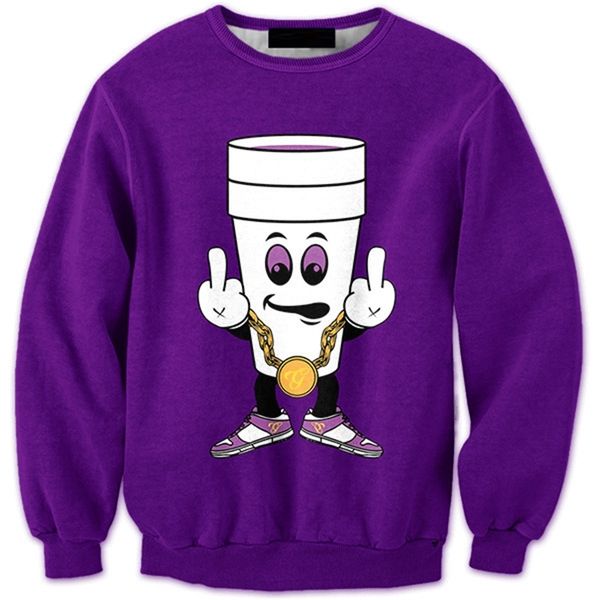 

men's 3d purple paper cup printed sweater long sleeve pullover trendy men's sweater-0724, Black