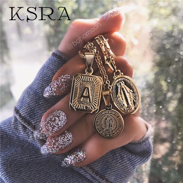 

pendant necklaces ksra ins bohomoon vintage metal chain letter necklace for women gold silver color bohemia jewelry accessories