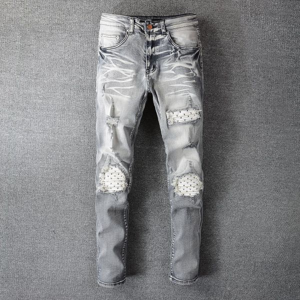 

mens pants skinny jeans stickers trend light wash ripped long blue motorcycle rock revival joggers true religions men