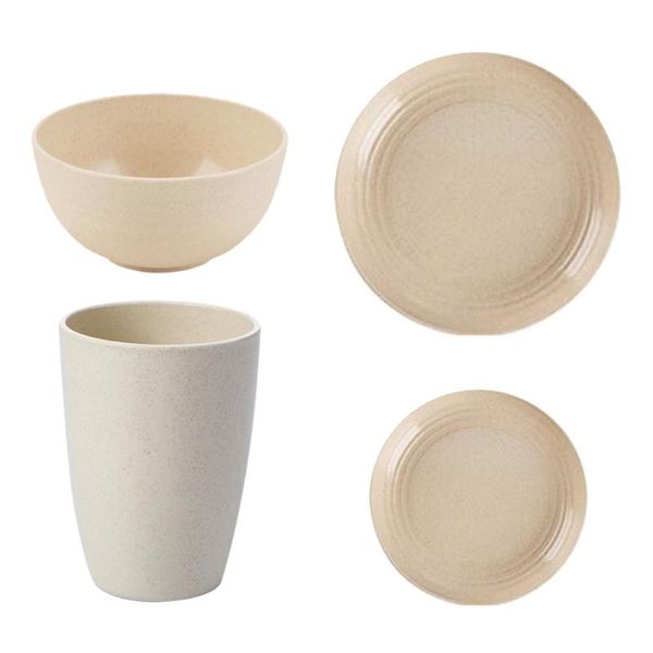 

spoons 4pcs household serving bowl cup dish set wheat straw festival gift (beige)