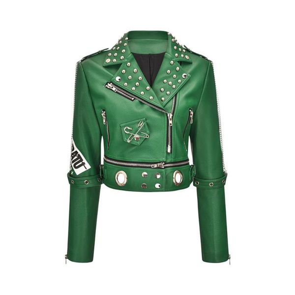 

women's jackets 2021 winter heavy industry rivet fashion punk jacket short slim motorcycle leather pu, Black;brown