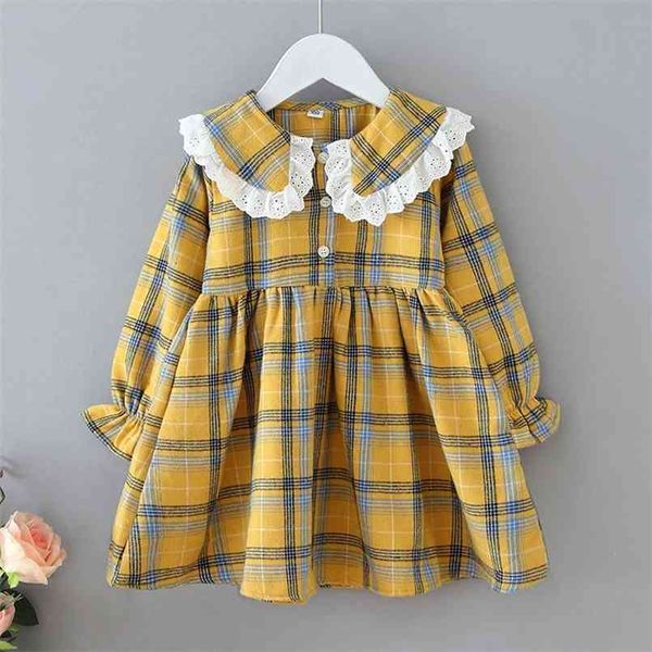 

arrival autumn and spring baby / toddler lace collar plaid long-sleeve dress kids clothing for girl 210528, Red;yellow