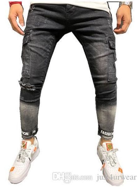 

mens new jeans distressed ripped biker jeans slim fit motorcycle biker denim jeans fashion male pants, Blue