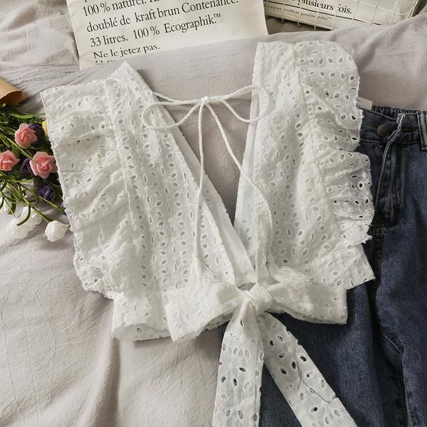 

women's tanks & camis sleeveless crop hollow out bow tanke slim fit solid color lace-up camisole 2021 fashion casual versatile, White