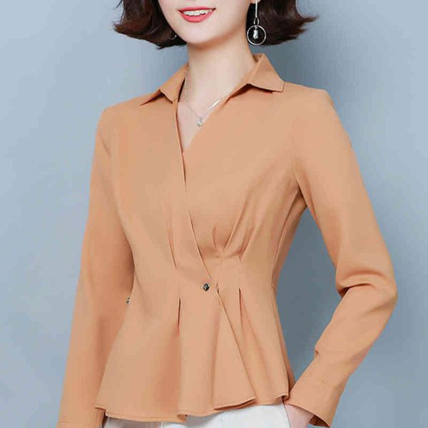 

womens and blouses fashion v-neck chiffon blouse shirt 3xl 4xl plus size women blusas long sleeve blouse women c661 210426, White