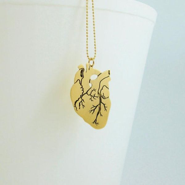

pendant necklaces anatomical heart gold necklace - cardiology biology ship, Silver