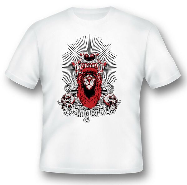 

dangerous lion skull 388 black or white tee shirt 082315, White;black