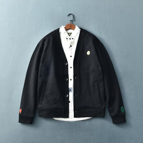 

men's sweaters 2021 autumn and winter printed cardigan sweater fashion japanese long sleeve loose casual knitted pocket coat, White;black