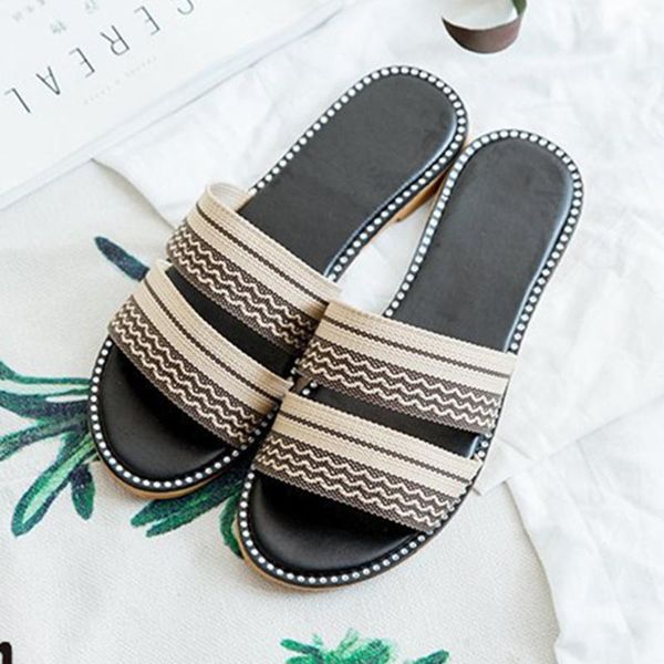 

chaussureshome slippers shoes woman's ladies elegant crystal mixed color sippers flat heel roman pantoufle femme calzado, Black