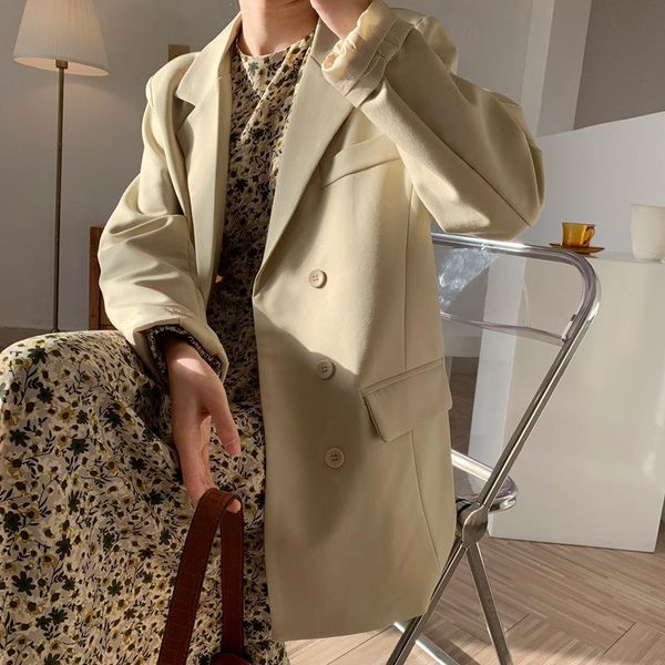 

women's suits & blazers korean light purple women single-breasted long sleeves spring autumn 2021 loose casual notched collar female su, White;black