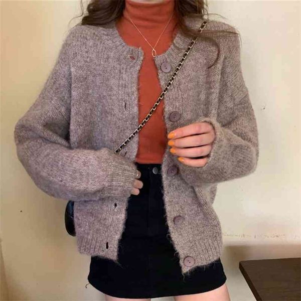 

korean casual chic elegant knitted cardigan women cashmere wool pull femme cardigans autumn winter warm sweater 210514, White;black