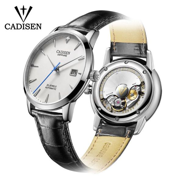 

wristwatches cadisen c8097 mens watches japan miyota-9015 movt automatic watch mechanical wristwatch real diamond sapphire glass clock, Slivery;brown