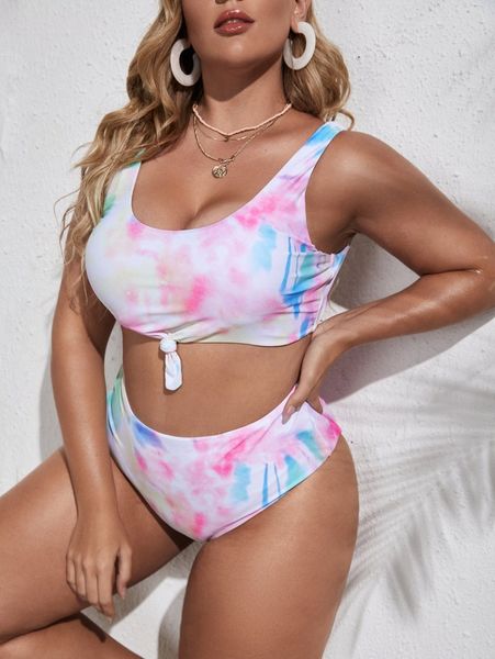 

plus tie dye knot bikini swimsuit g9t0#, Black
