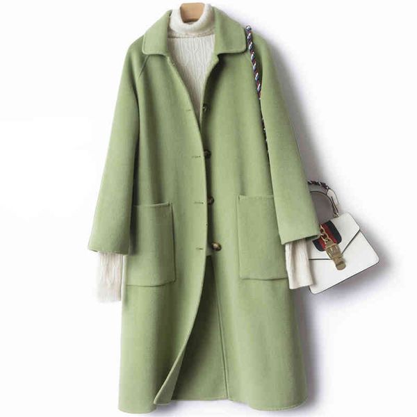 

women's trench coats autumn winter cashmere double-sided woolen coat women fashion elegant single-breasted long wool loose ladies, Tan;black