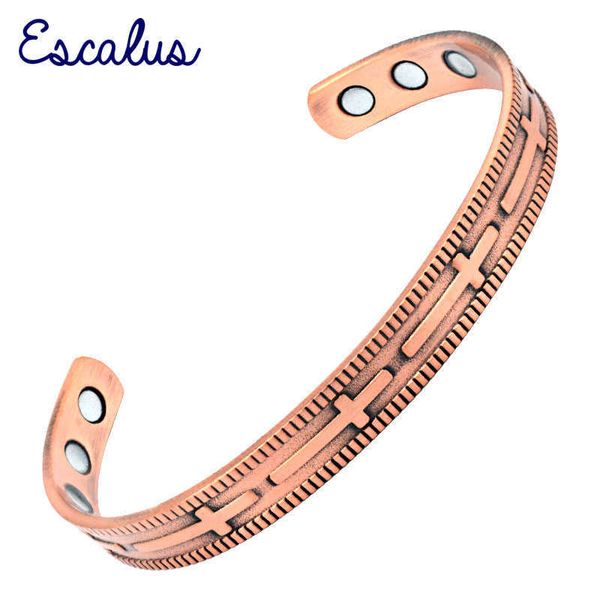 

escalus magnetic bangle antique copper christian cross style powerful health copper bracelet jewelry gift wristband charm q0717, Black