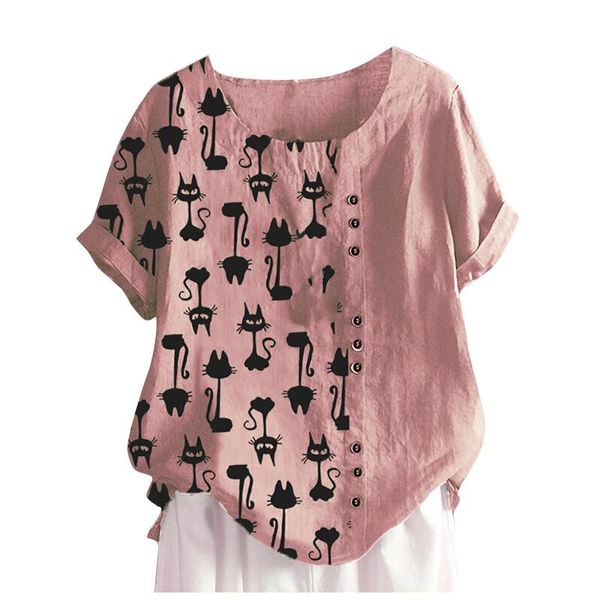 

women's t-shirt casual cat bprint oversized female summer 2021 o-neck plus size t-shirts short sleeve tshirt tee shirt, White