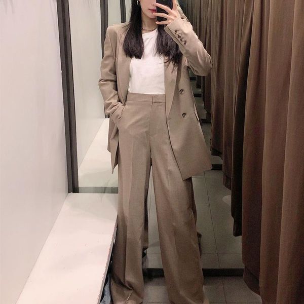 

women's suits & blazers spring and autumn casual solid color double-breasted pocket decoration loose jacket, White;black