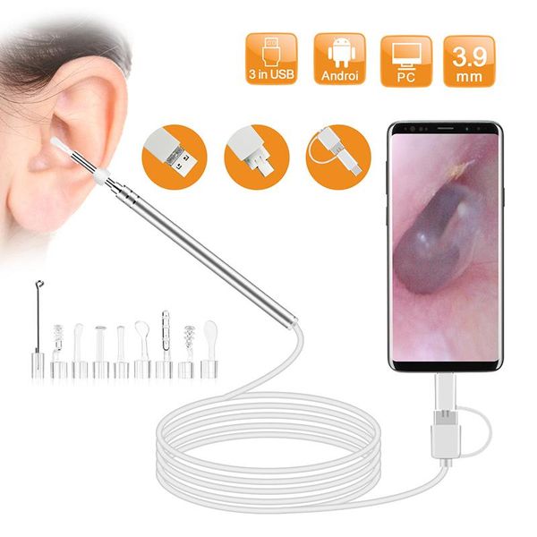 

cameras 3.9mm wifi otoscope ear cleaner 1mp/2mp hd 3 in1 usb camera borescope inspection earwax removal tool with 6 led