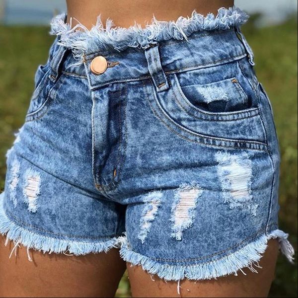 

fashion slim high waist womens jean denim shorts casualripped summer n0015, Blue