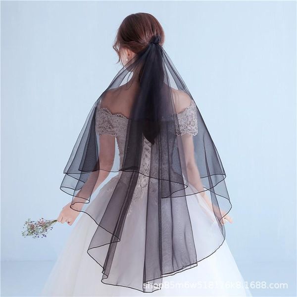 

bridal veils two layer wedding veil short black white ivory accessories ribbon edge velos de novia
