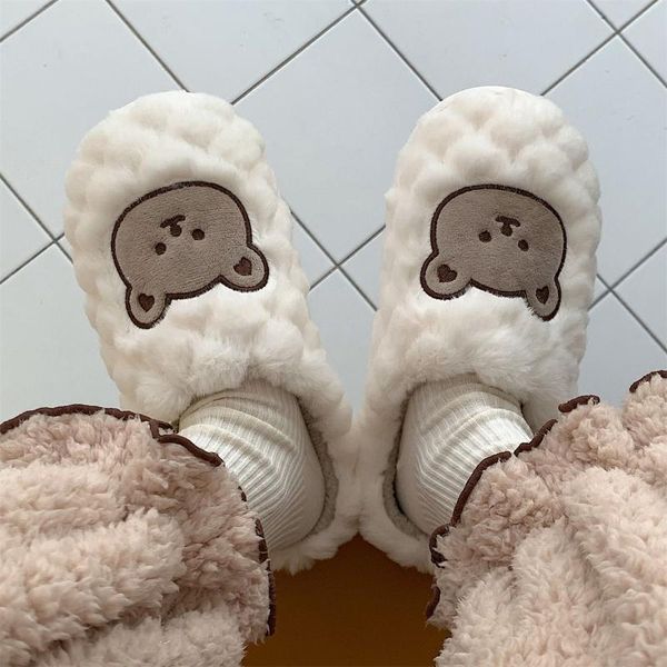 Slippers SpCity Bear Imprimir Dos Desenhos Animados Bonito Espessado Casa Tênis De Algodão Coreano Moda Feminina Morosa Estudante Mulheres Inverno