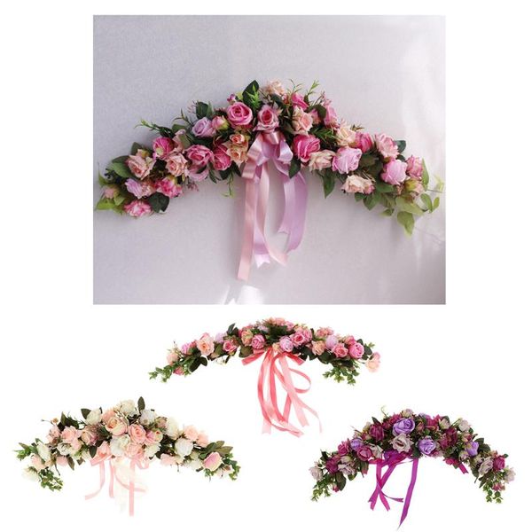 

decorative flowers & wreaths rustic artificial rose door wreath trim silk leaves flower garland home wedding venue decoration 60 x 15 9 cm