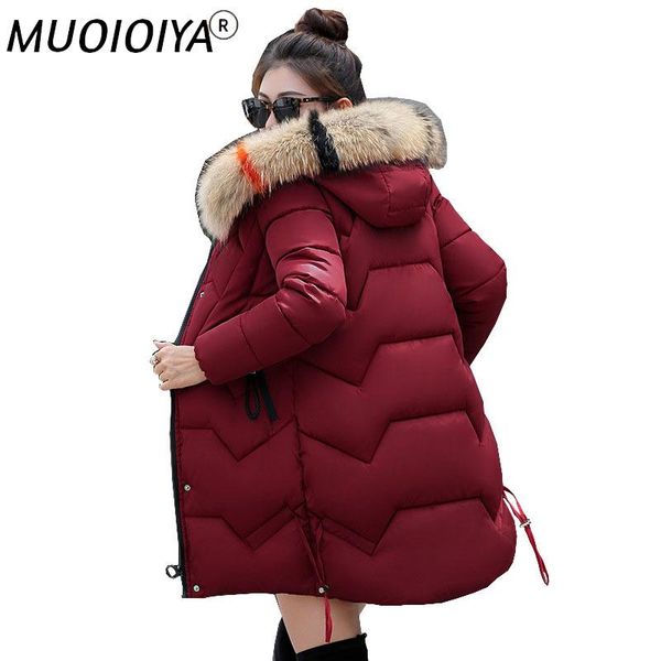 

women's down & parkas lady elegant slim big fur collar hooded coat 2021 fashion winter women jacket cotton thick warm loose overcoat ok, Black
