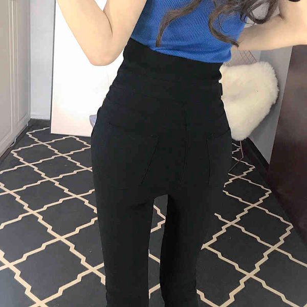 

women's jeans autumn spring black leggings irregular stretch feet pants womens metal buttons casual high waist was thin pencil 8wmb, Blue