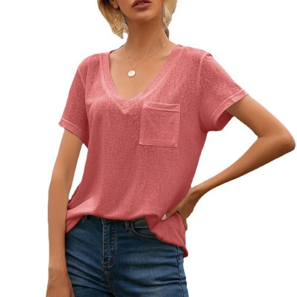 

women's t-shirt summer solid t-shirts 2021 lady v neck short sleeve loose tee wdc6739, White