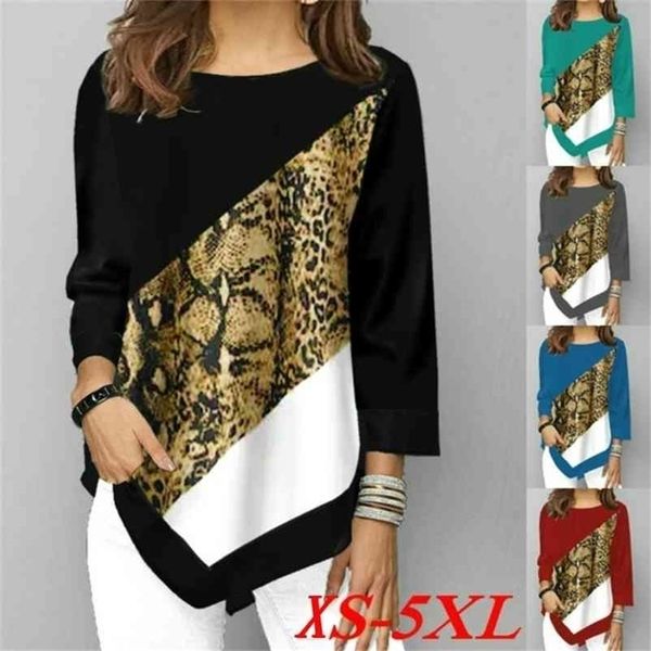 

women's t shirt spring autumn printed stitching long sleeve t shirt ladies casual round neck plus size xs-5xl 210406, White