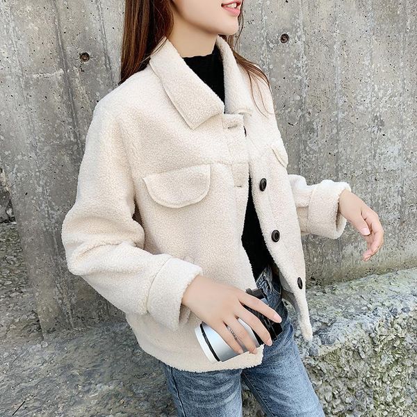 

women's fur & faux korean women plush jacket lamb coat teddy fleece parkas coats black winter outerwear