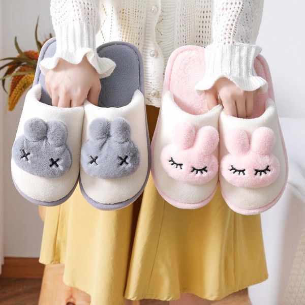 

36-45 shoes woman cute cartoon closed-toe cotton slipper women's winter anti-slip household indoor warm large size slippers, Black
