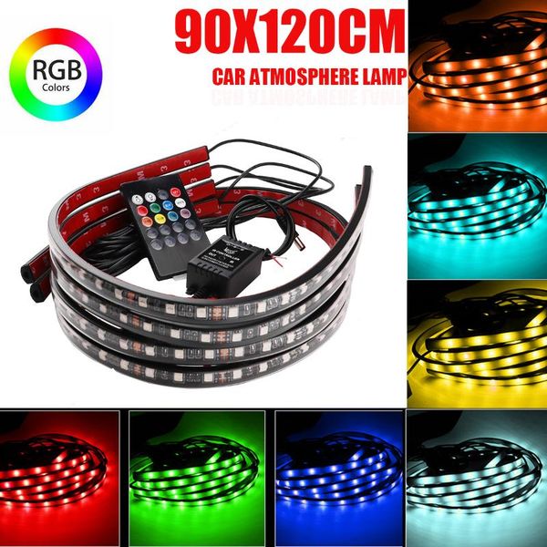 

interior&external lights 4pcs 90*120cm car underglow flexible strip led remote control rgb under automobile tube underbody neon decor light