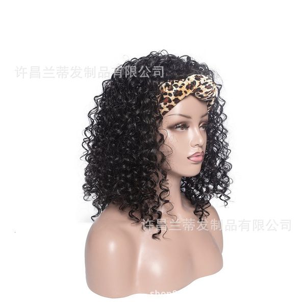 

special headscarf fashion female explosive head small curly hair chemical fiber wig headgear, Black;brown