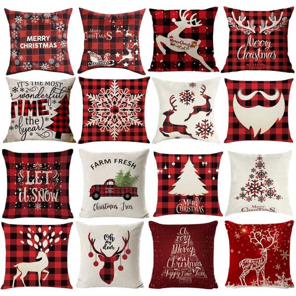 

pillow case red grid christmas sofa pillowcase cotton linen scotland cushion covers decorative cases cover home decor
